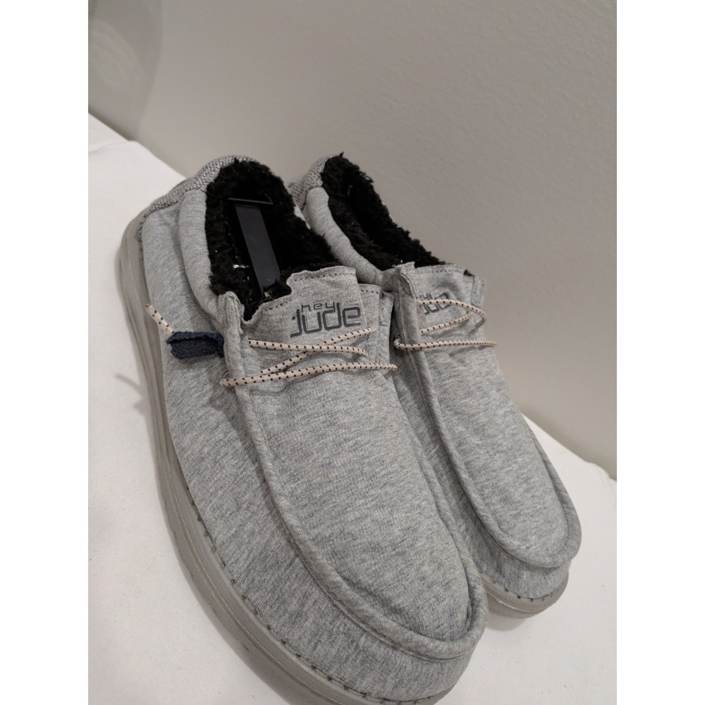 HEY DUDE Wally Sherpa Grey Men's Sz 11 Faux Fur Lined Casual Slip-On Shoes
